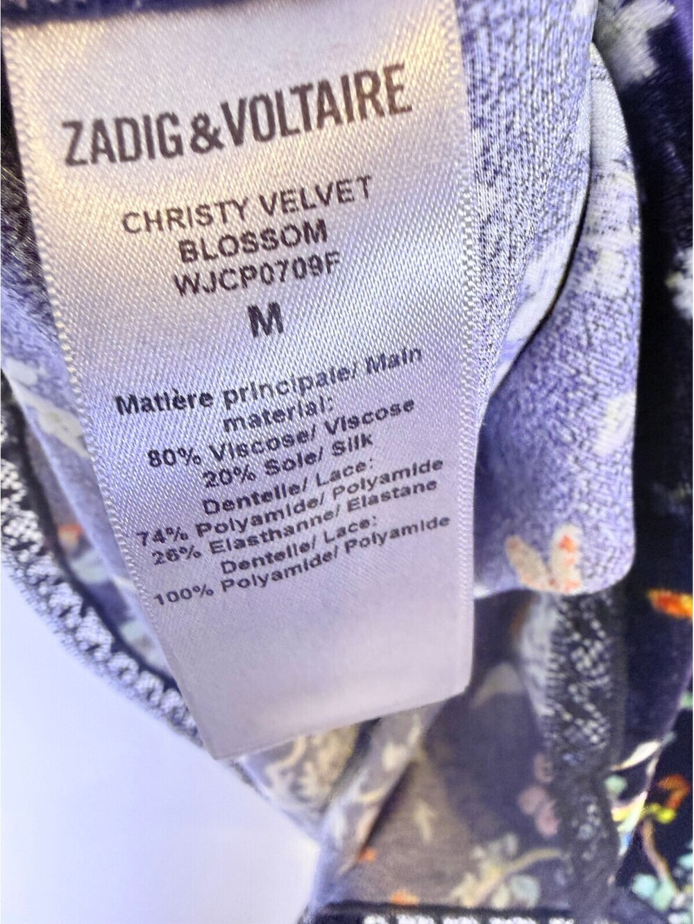 Zadig & Voltaire Christy Velvet Blossom Lace-Trim Cami Top Black Size Medium New - Picture 5 of 5
